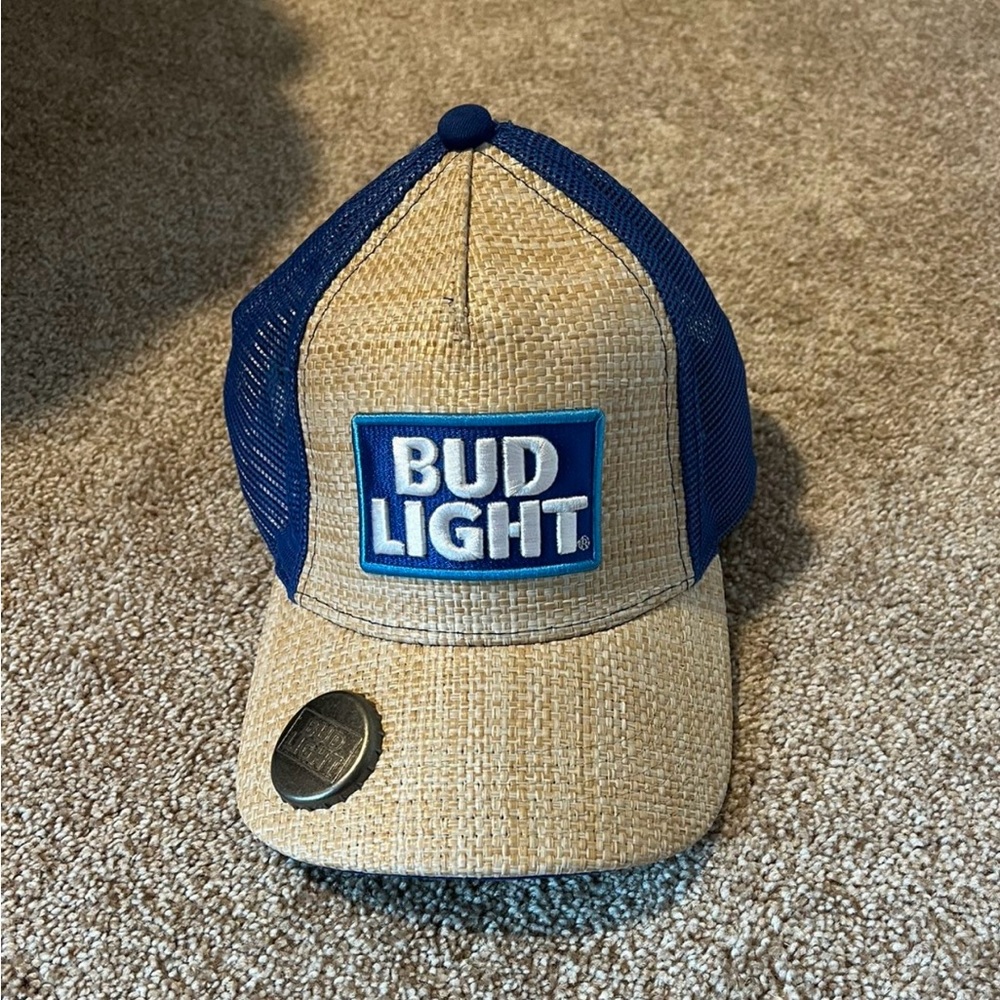 Bud Light Straw Baseball Cap with Bottle Opener on Bill
